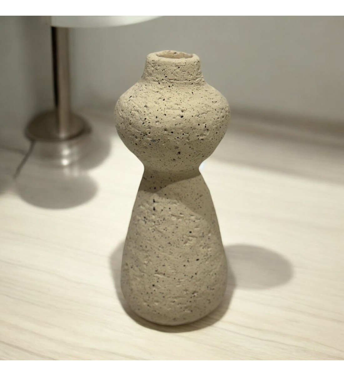 Cement candle holder beige color 7.5x7.5x20 cm