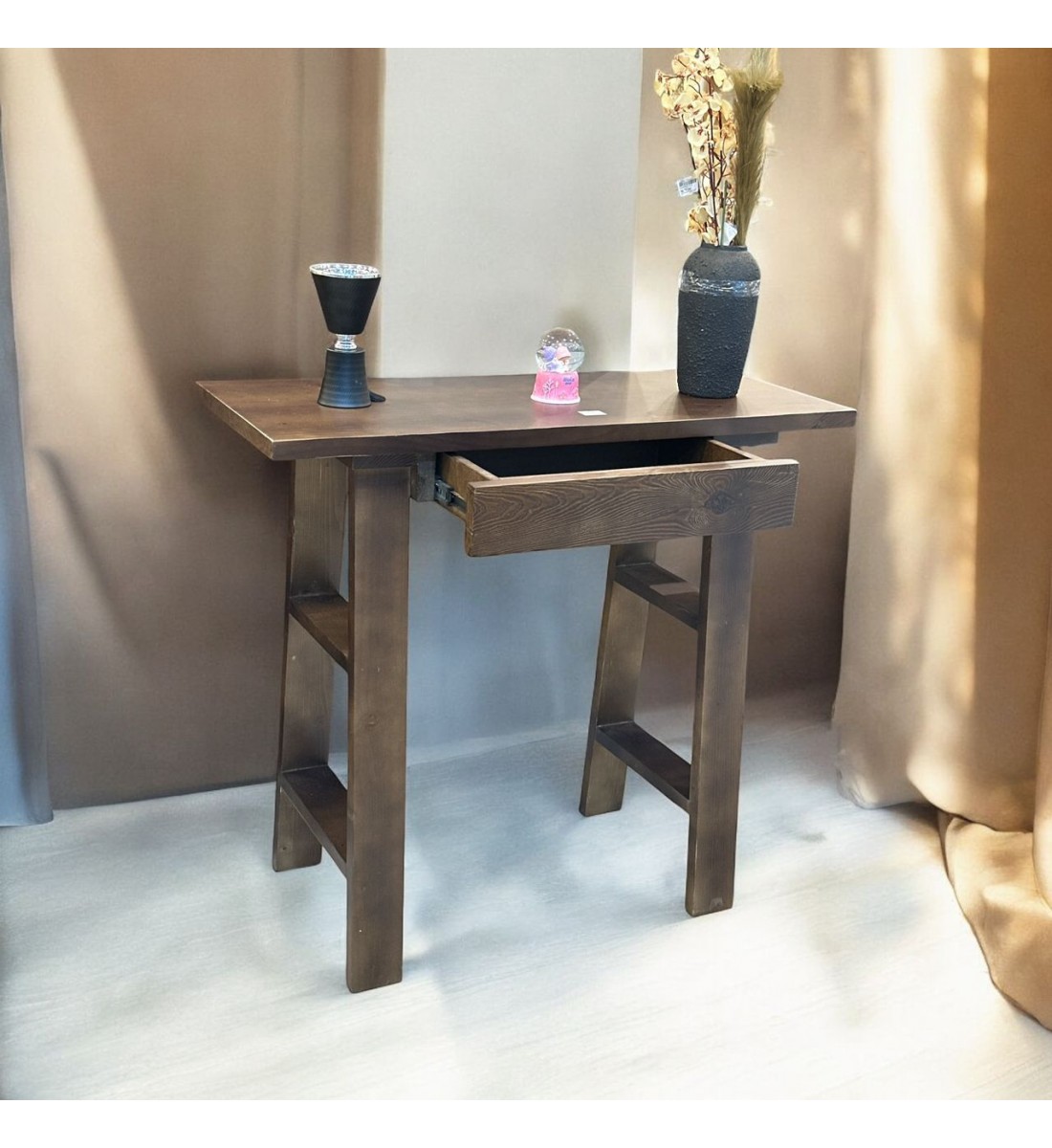 Brown wooden office table with drawer 100x40x90cm