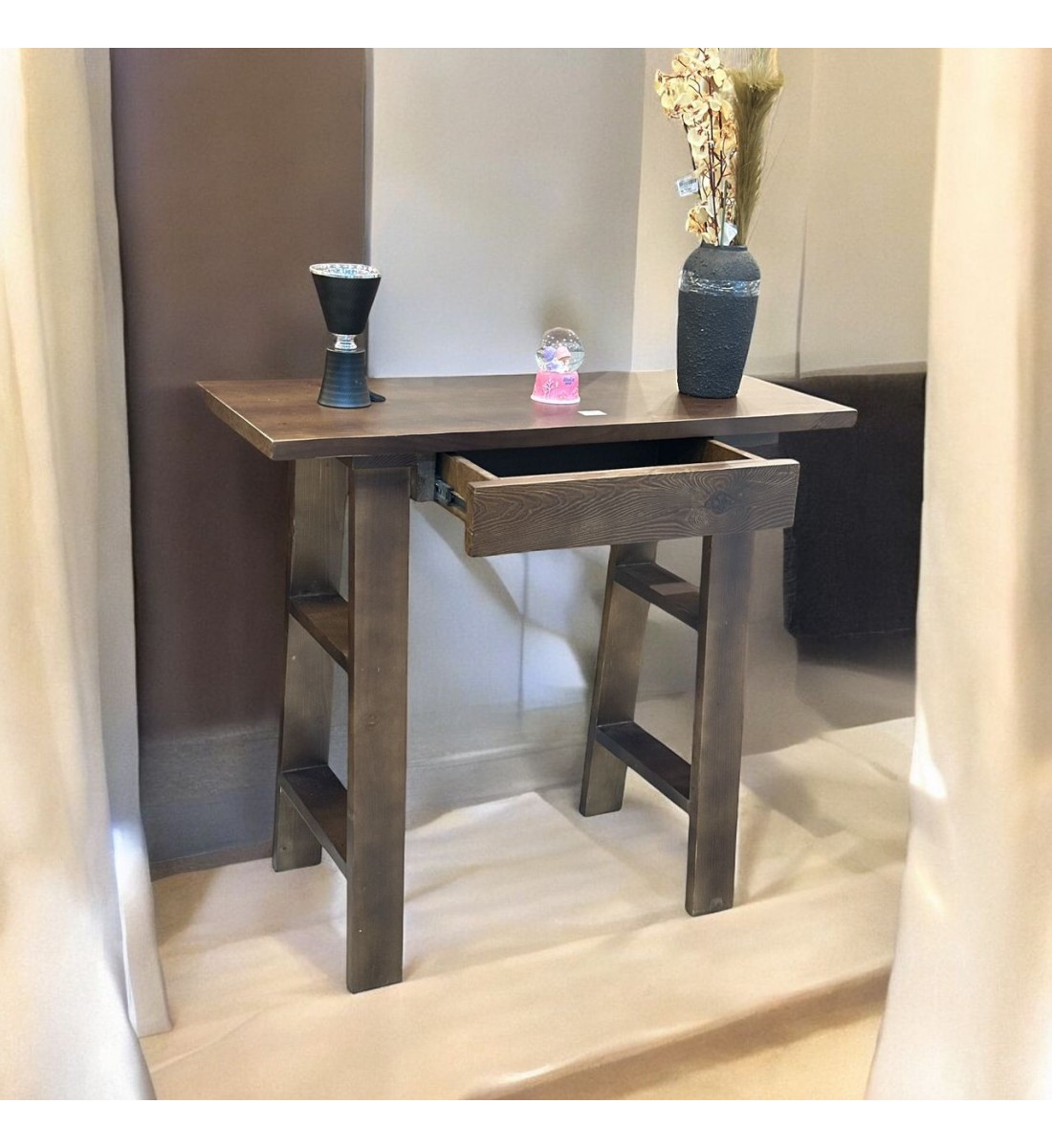 Brown wooden office table with drawer 100x40x90cm