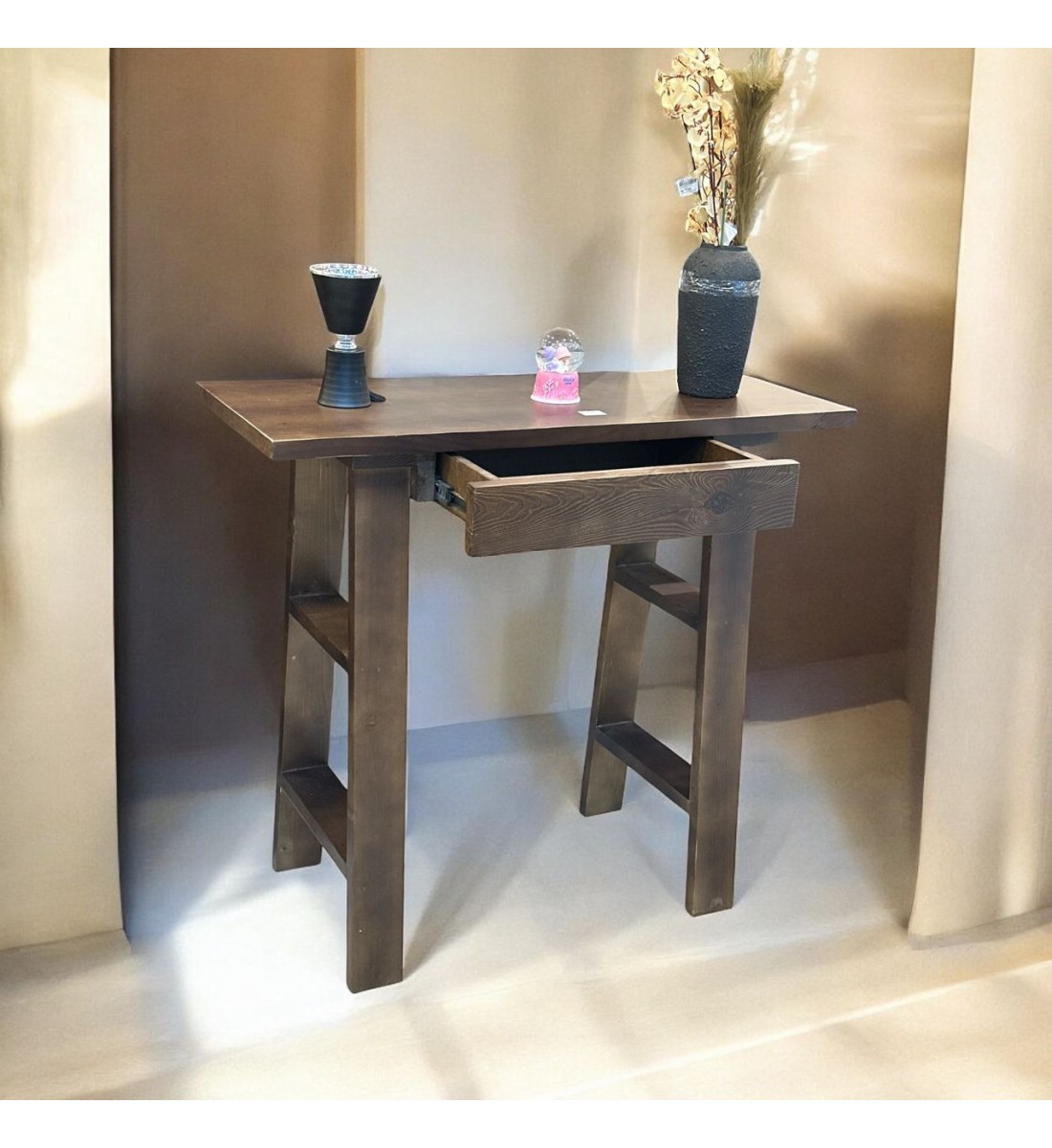 Brown wooden office table with drawer 100x40x90cm