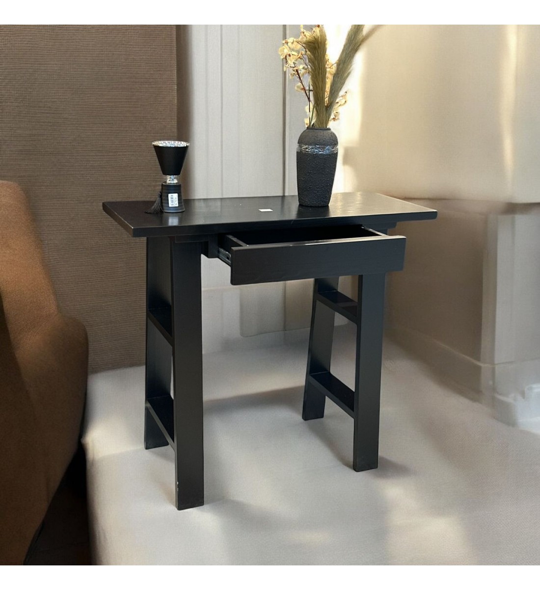 Black wooden office table with drawer 100x40x90cm