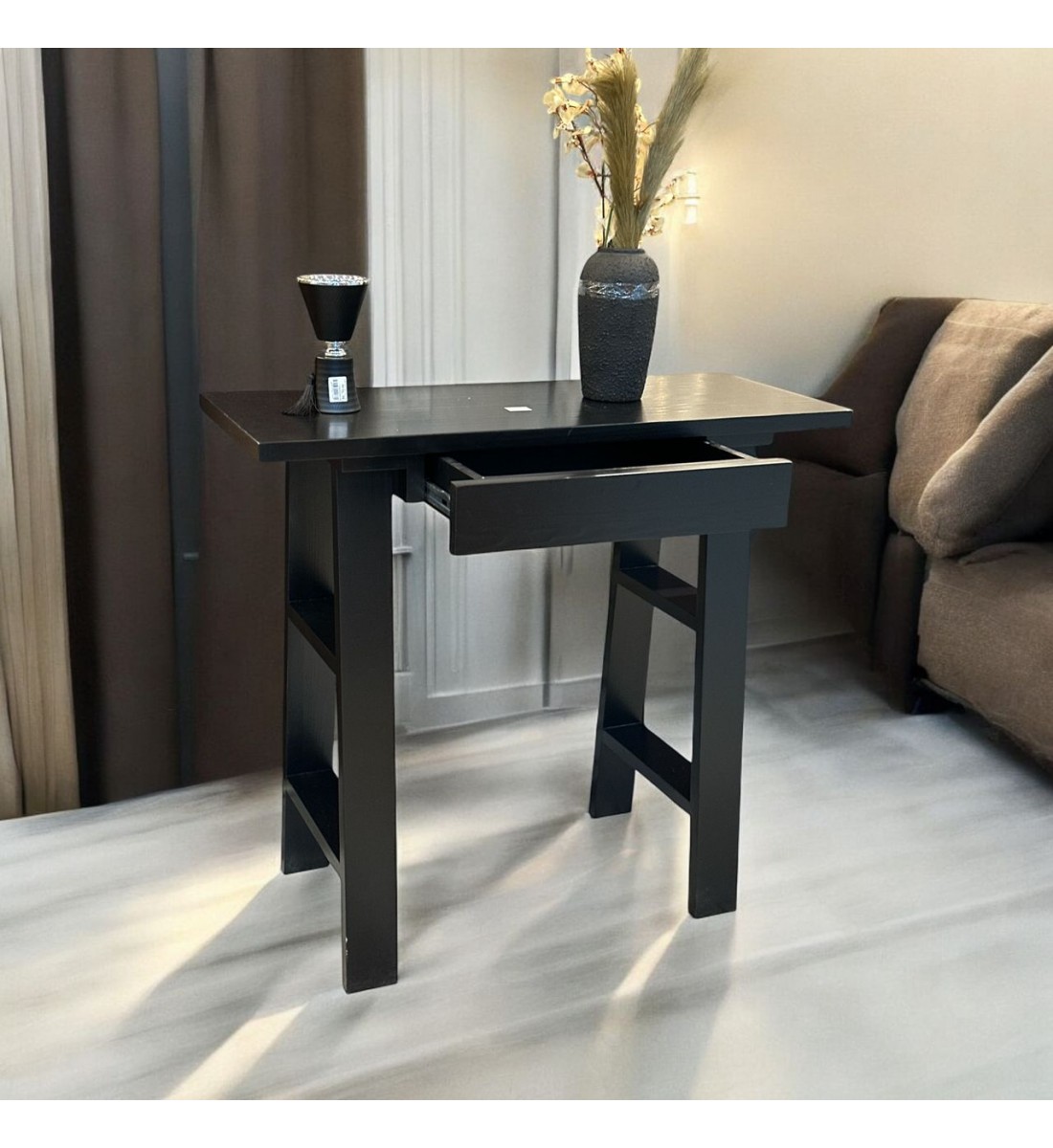 Black wooden office table with drawer 100x40x90cm