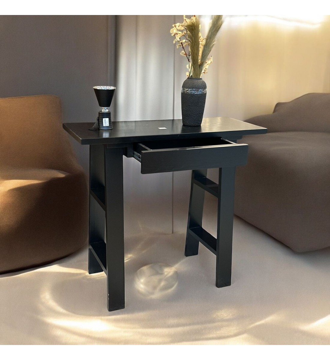 Black wooden office table with drawer 100x40x90cm