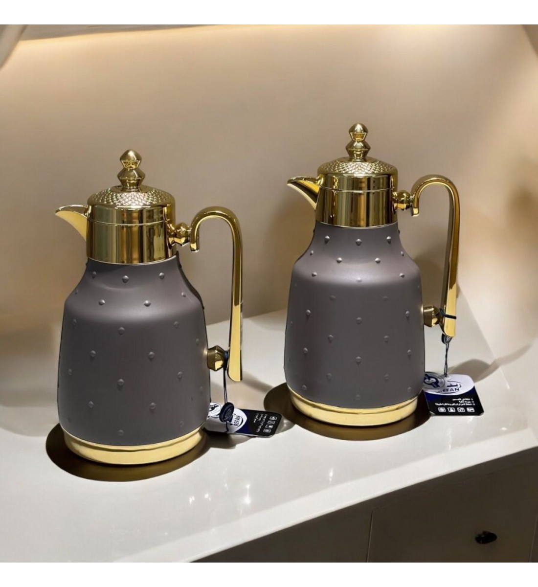 Faya thermos set of 2 pieces, brown and gold dotted reem