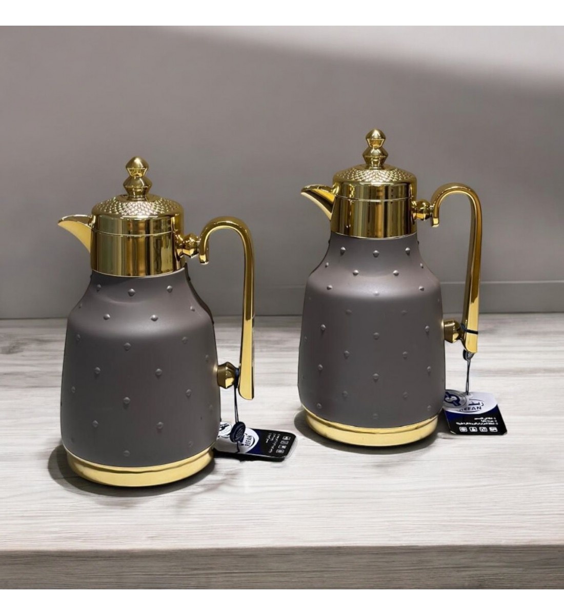 Faya thermos set of 2 pieces, brown and gold dotted reem