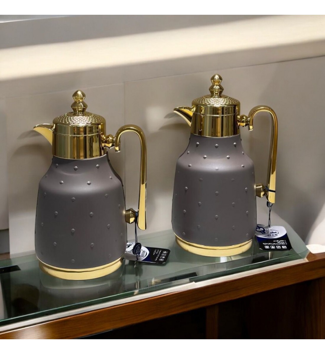 Faya thermos set of 2 pieces, brown and gold dotted reem