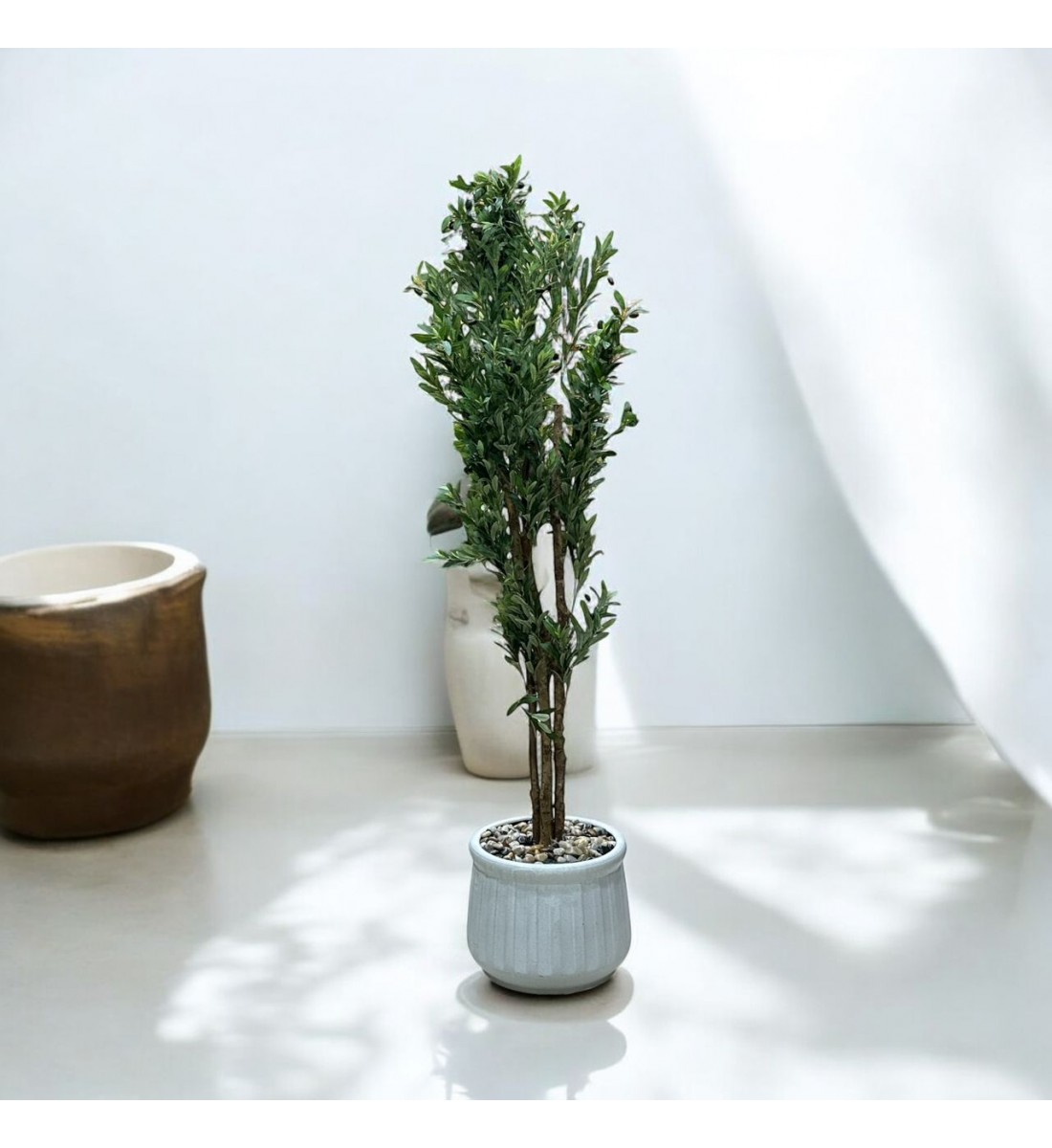 شجرة تزين اوراق الزيتون مركن سيراميك ابيض ارتفاع 2سم تقريبا شجرة تزين اوراق الزيتون مركن سيراميك ابيض ارتفاع 2سم تقريبا