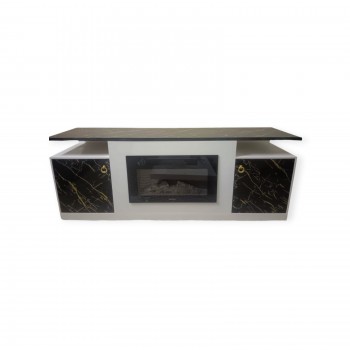 دفاية شكل بلازما كهربائية مستطيل ذات تصميم انيق وحديث بديل الرخام ابيض علي اسود  مقاس 160*40*60 سم 