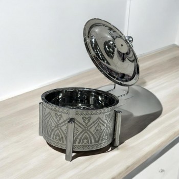 سخان بوفية صحن تقديم استيل لتسخين الطعام مزود بغطاء بتصميم فريد8000مل 