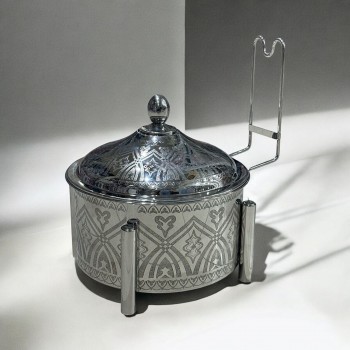 سخان بوفية صحن تقديم استيل لتسخين الطعام مزود بغطاء بتصميم فريد6000مل 