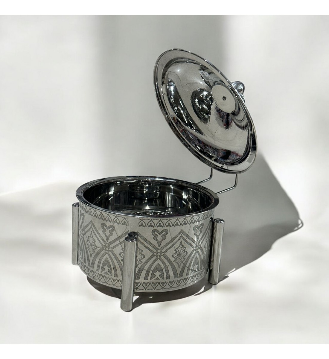 سخان بوفية صحن تقديم استيل لتسخين الطعام مزود بغطاء بتصميم فريد4000مل 