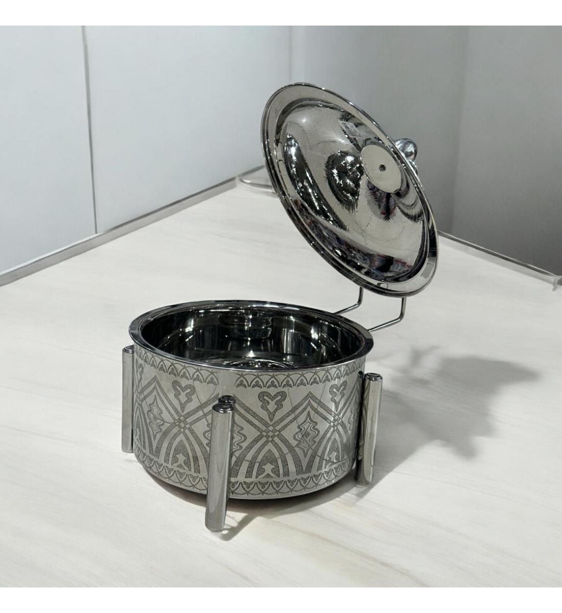 سخان بوفية صحن تقديم استيل لتسخين الطعام مزود بغطاء بتصميم فريد4000مل 