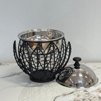 سخان بوفية صحن تقديم استيل لتسخين الطعام مزود بغطاء بتصميم فريد0.5لتر 