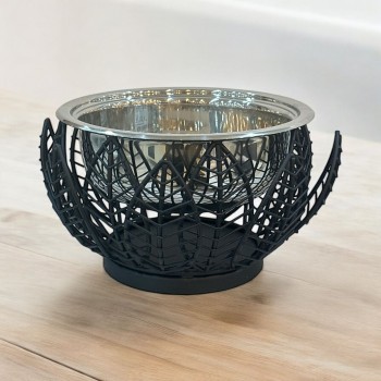 صحن تقديم استيل  بقاعدة اسود23×23×15سم 