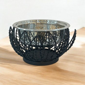 صحن تقديم استيل  بقاعدة اسود23×23×15سم 