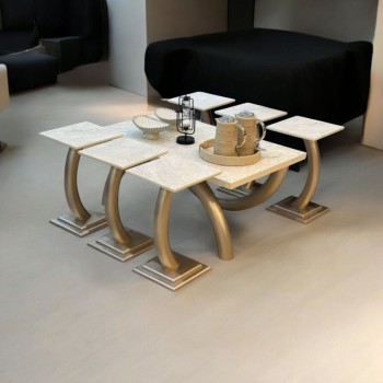 طقم طاولات قهوه وتقديم بديل الرخام 7قطع  قاعدة شامبين 