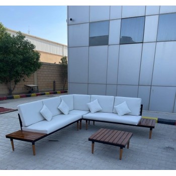 طقم جلسه خارجيه حديد ،5 أشخاص مع مسند للظهر زاوية  حرف L+طاولة قهوة