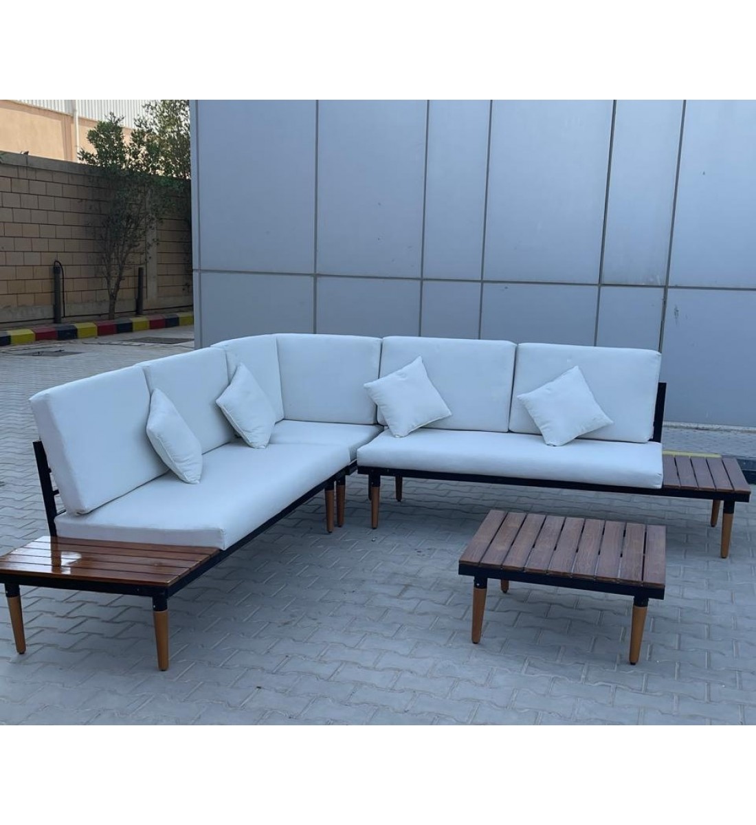 طقم جلسه خارجيه حديد ،5 أشخاص مع مسند للظهر زاوية حرف L+طاولة قهوة طقم جلسه خارجيه حديد ،5 أشخاص مع مسند للظهر زاوية حرف L+طاولة قهوة