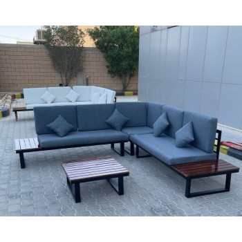 طقم جلسة خارجية حديد ،5 أشخاص مع مسند للظهر زاوية  حرف L+طاولة قهوة