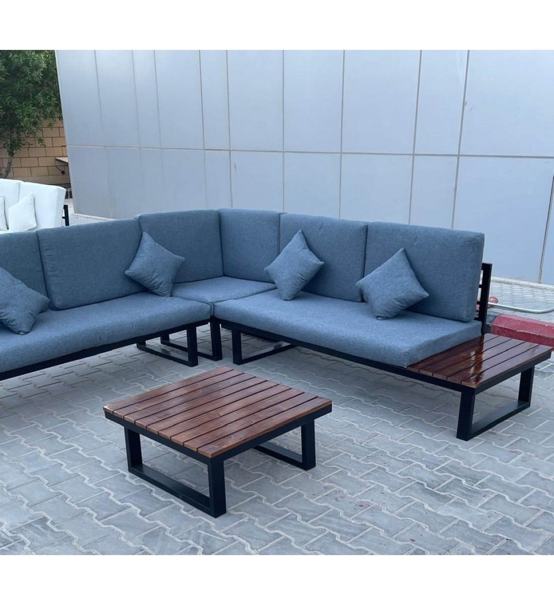 طقم جلسة خارجية حديد ،5 أشخاص مع مسند للظهر زاوية حرف L+طاولة قهوة طقم جلسة خارجية حديد ،5 أشخاص مع مسند للظهر زاوية حرف L+طاولة قهوة