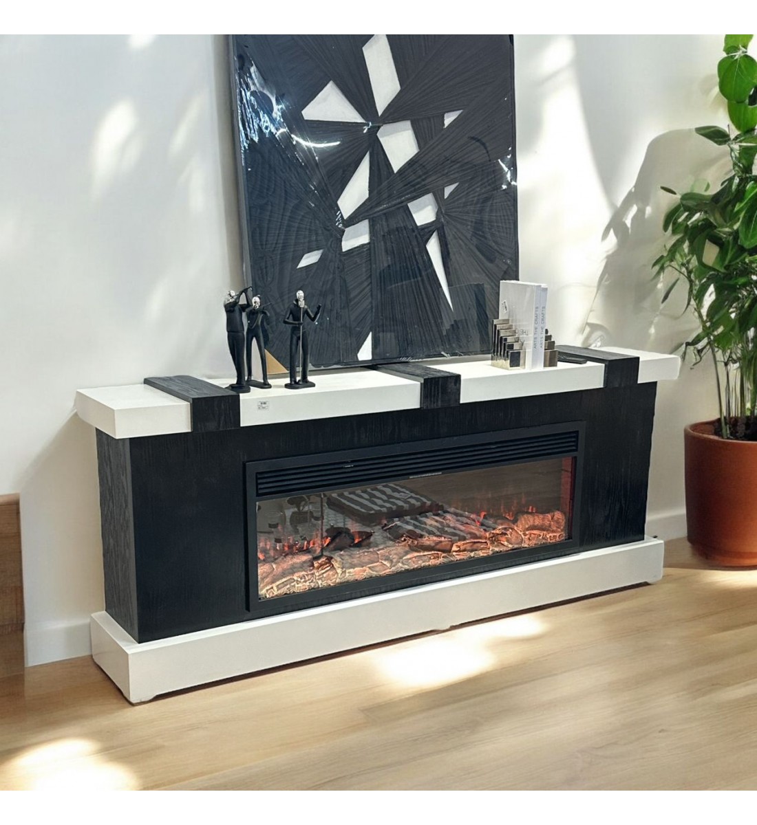 Chauffage plasma électrique, au design élégant et moderne, avec haut-parleur Bluetooth Chandian, coloris noir et beige, 200 x 40 x 77 cm