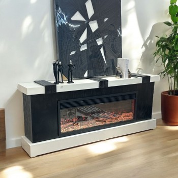 دفاية شكل بلازما كهربائية ذات تصميم انيق وحديث  مع سماعه بلوتوث  شنديان لون اسود علي بيج   200×40×77سم 