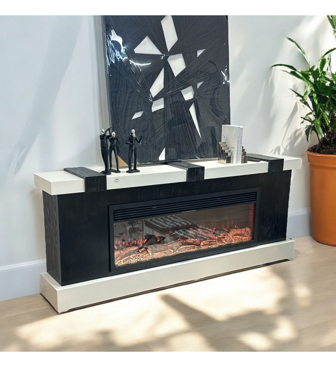 Chauffage plasma électrique, au design élégant et moderne, avec haut-parleur Bluetooth Chandian, coloris noir et beige, 200 x 40 x 77 cm
