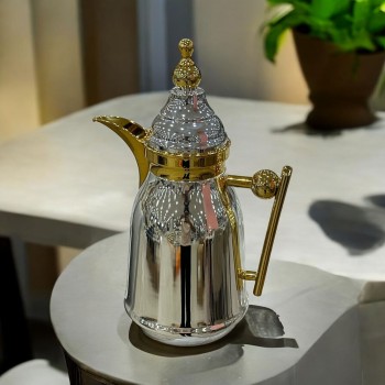  ترمس شاي وقهوة فضي ذهبي  0.7لتر 