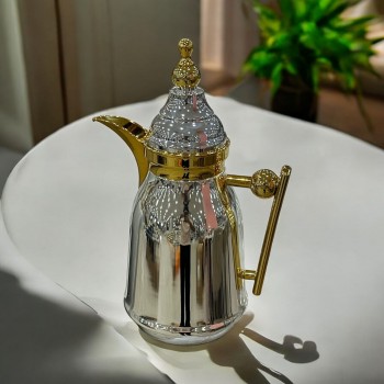  ترمس شاي وقهوة فضي ذهبي  0.7لتر 