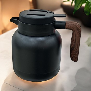  ترمس شاي وقهوة اسود استيل  ممسك خشب800مل 