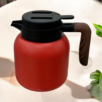  ترمس شاي وقهوة احمر استيل  ممسك خشب800مل 