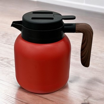  ترمس شاي وقهوة احمر استيل  ممسك خشب800مل 