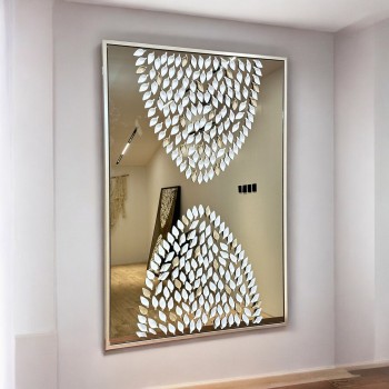 لوحة مراة  جبسية باطار خشبي شامبين 150×100سم 