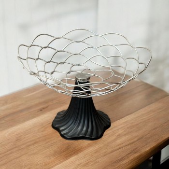 سلال فواكه معدني فضي قاعدة اسود 19×19×12سم 