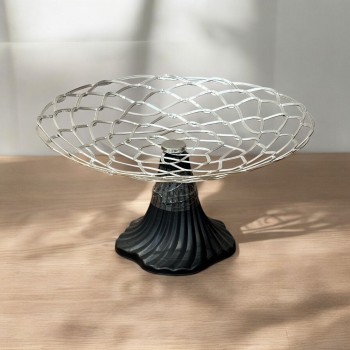 سلال فواكه معدني فضي قاعدة اسود 25×25×13سم 