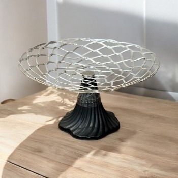 سلال فواكه معدني فضي قاعدة اسود 25×25×13سم 