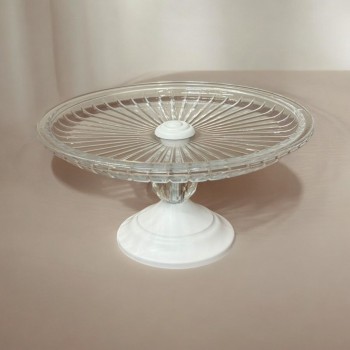 صحن تقديم زجاج دائري قاعدة ابيض 26×26×14سم 