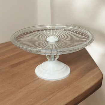 صحن تقديم زجاج دائري قاعدة ابيض 26×26×14سم 