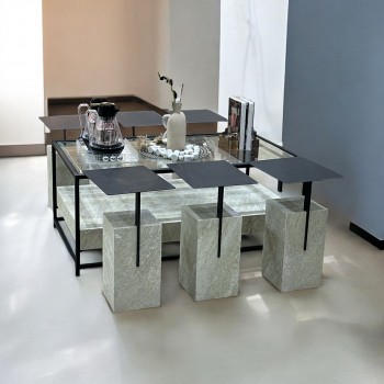 طقم طاولات بديل الرخام 5قطع سطح حديد اسود 