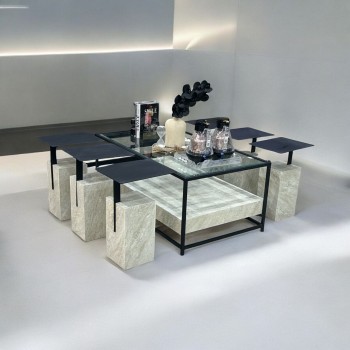 طقم طاولات بديل الرخام 5قطع سطح حديد اسود 