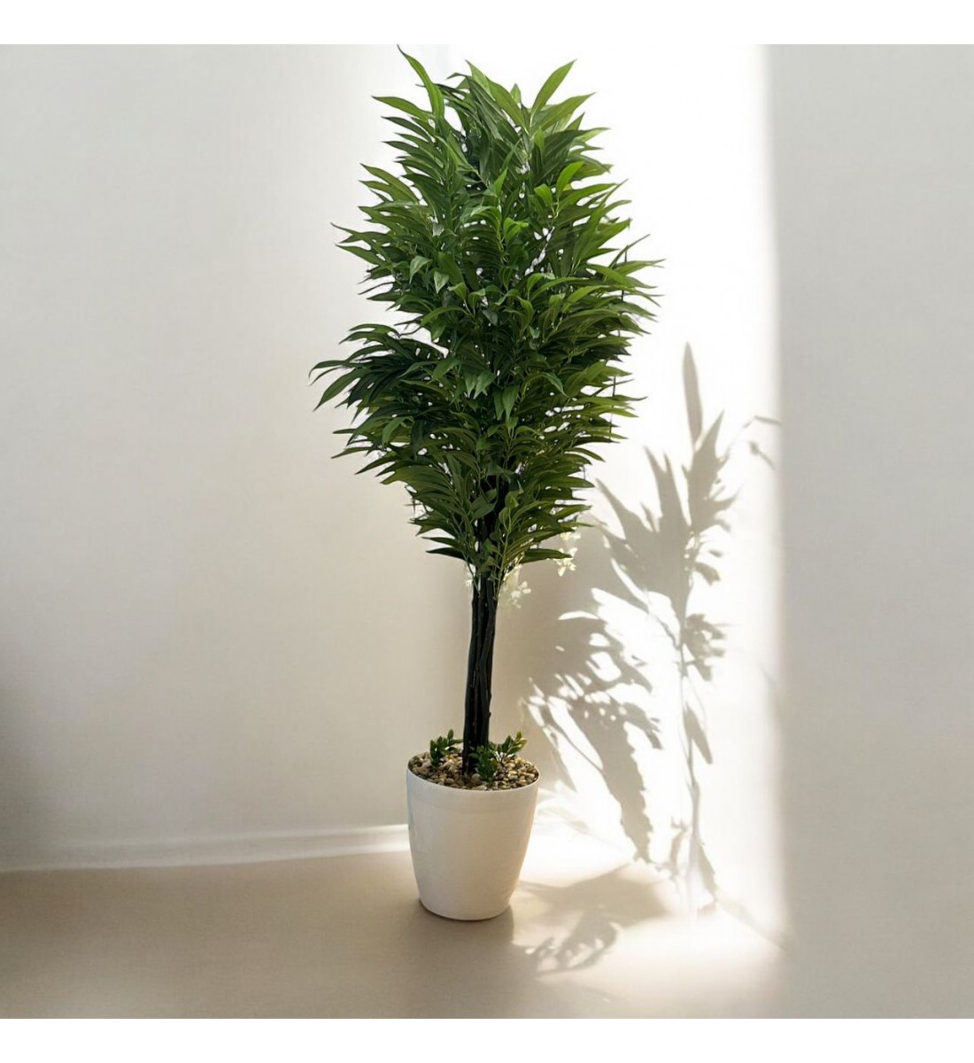 شجر اخضر بمركن بلاستيك ابيض تزيين صناعي 180سم شجر اخضر بمركن بلاستيك ابيض تزيين صناعي 180سم