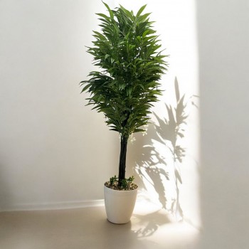 شجر اخضر بمركن بلاستيك  ابيض تزيين صناعي 180سم