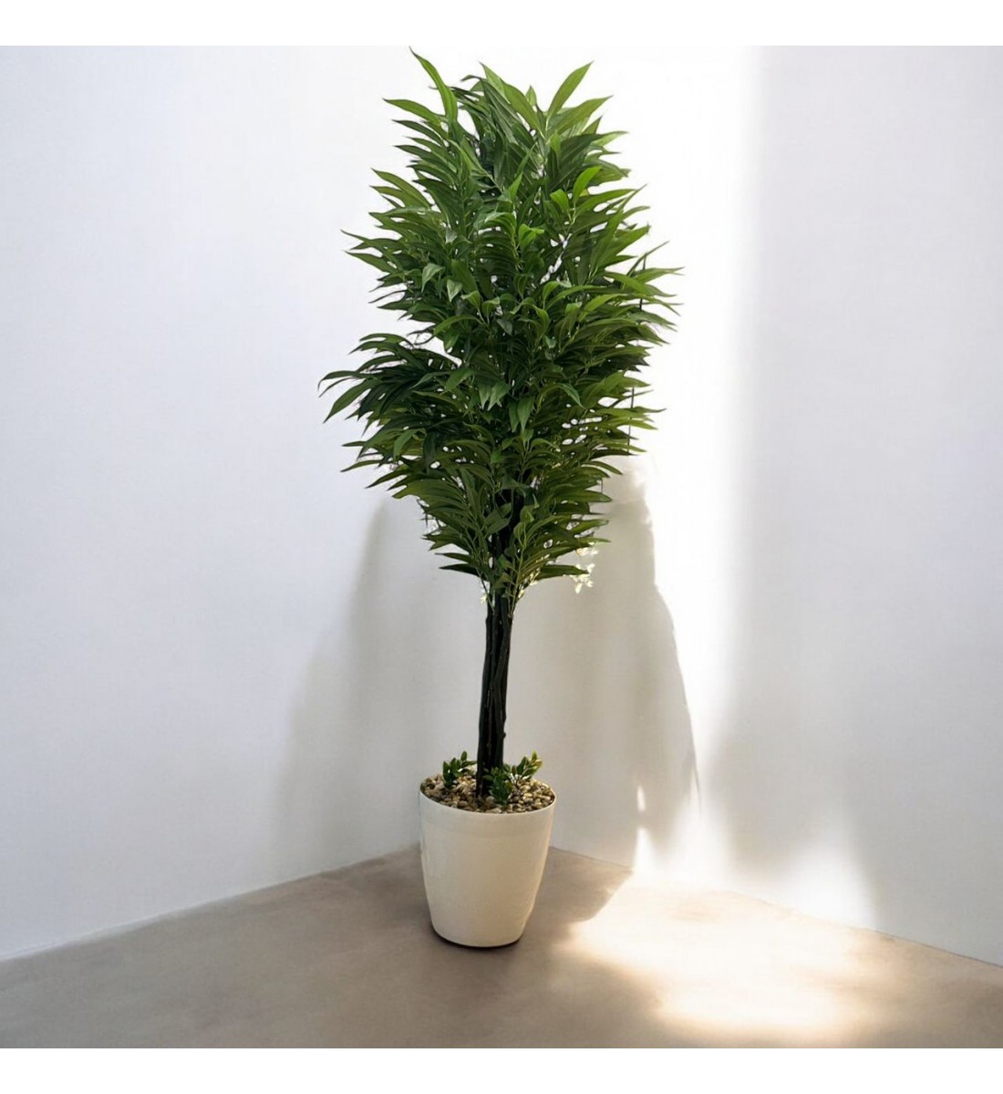 شجر اخضر بمركن بلاستيك ابيض تزيين صناعي 180سم شجر اخضر بمركن بلاستيك ابيض تزيين صناعي 180سم