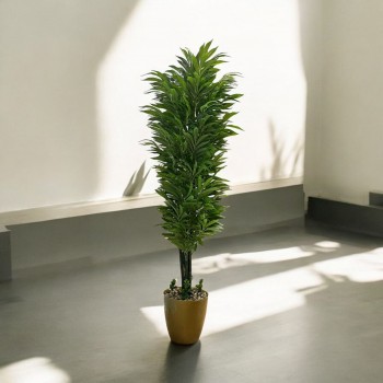 شجر اخضر بمركن بلاستيك  ذهبي تزيين صناعي 180سم