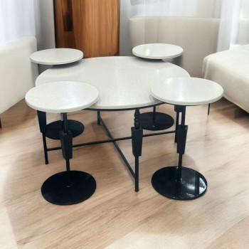 طقم طاولات خشببيج قاعدة حديد اسود ديكور 5قطع 