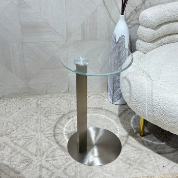 طاولة خدمة بسطح زجاج مع قاعدة ستيل فضي 56×34×34سم طاولة خدمة بسطح زجاج مع قاعدة ستيل فضي 56×34×34سم