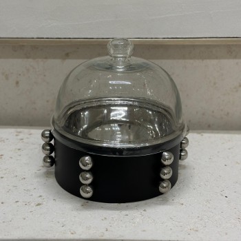 حافظة  طعام أنيق من الستانلس ستيل بغطاء زجاج – اسود – 1.5 ليتر