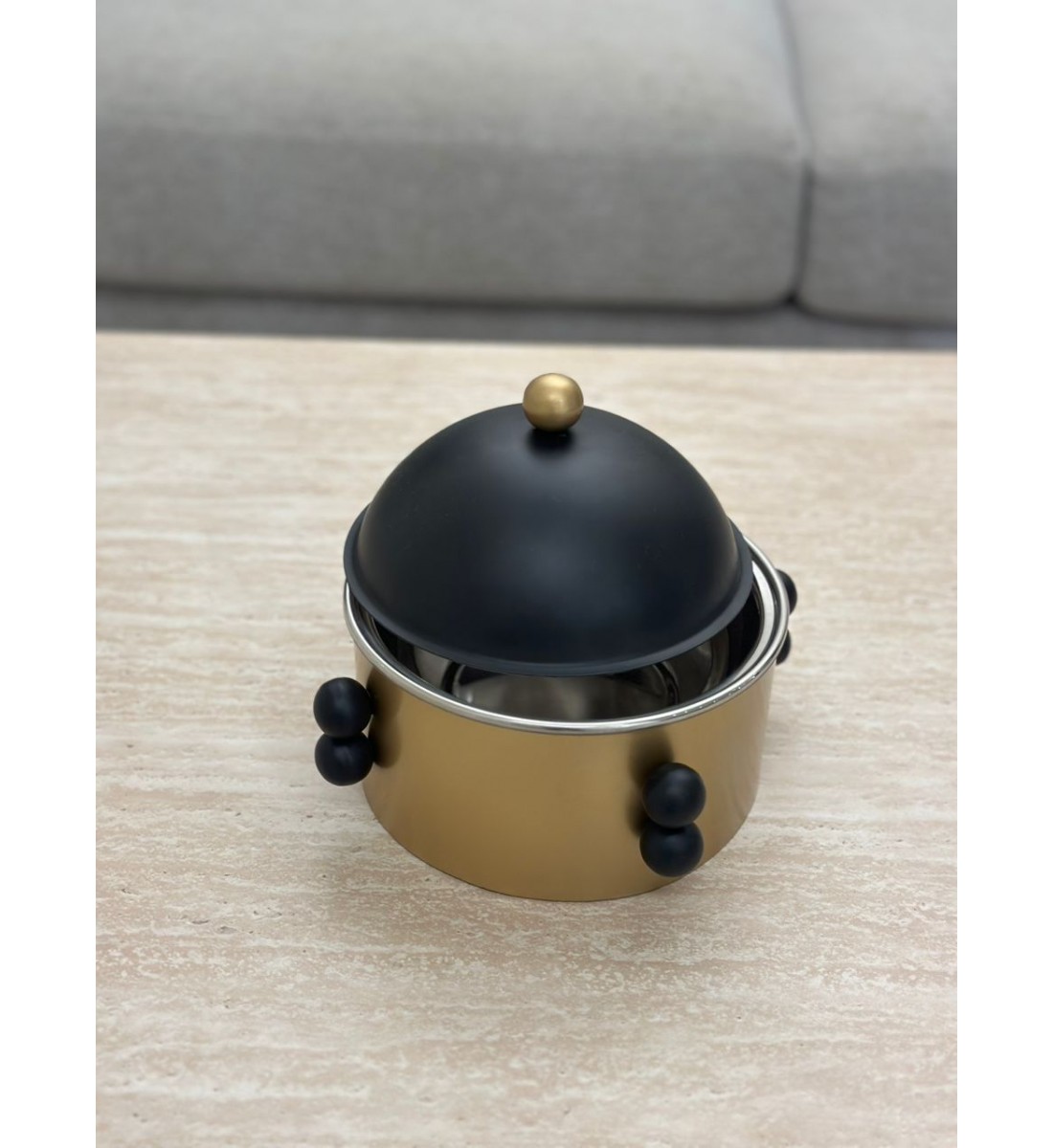 Élégant récipient alimentaire en acier inoxydable avec couvercle - or noir - 18 x 18 x 9 cm