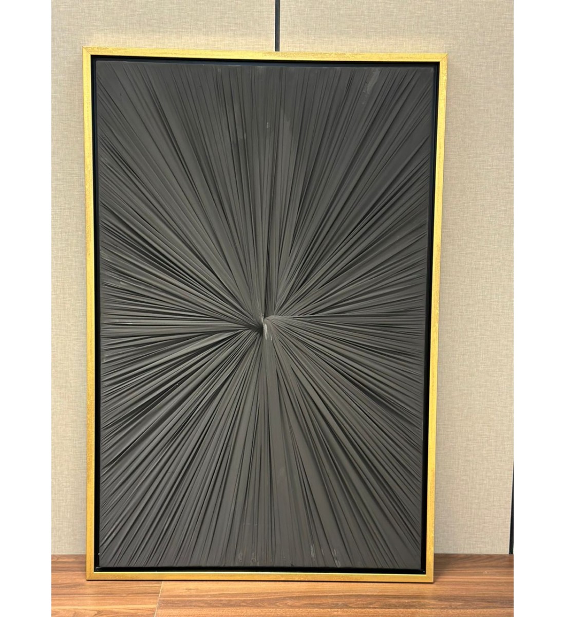 لوحة فنية بخطوط هندسية جبسية اسود-ذهبي 120×80سم لوحة فنية بخطوط هندسية جبسية اسود-ذهبي 120×80سم