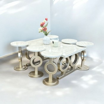 طقم طاولات  7قطع سطح بديل الرخام قاعده خشب حلقات شامبين  (المنتج تفصيل)